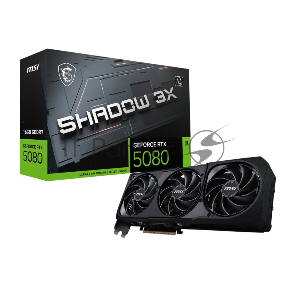 Видеокарта MSI GeForce RTX 5080 16G SHADOW 3X, 16GB GDDR7, 256 bit, HDMI, DP, GPU 2617 MHz