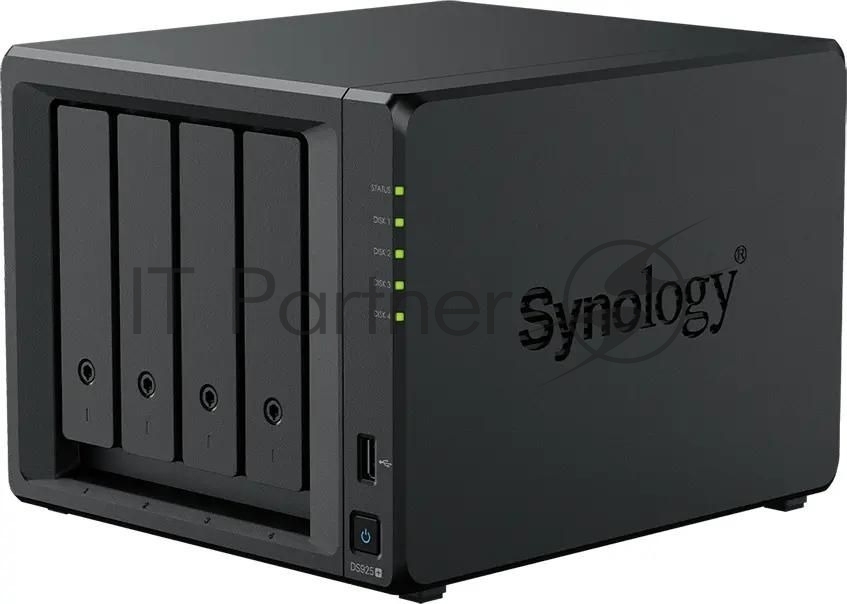 Сетевое хранилище Synology DiskStation DS925+ черный (AMD Ryzen V1500B/4Gb/4 pcs (3.5" or 2.5" SATA or SSD)/1xM.2 2280 NVMe SSD/RAID/1x4Gb/no WIFI) (DS