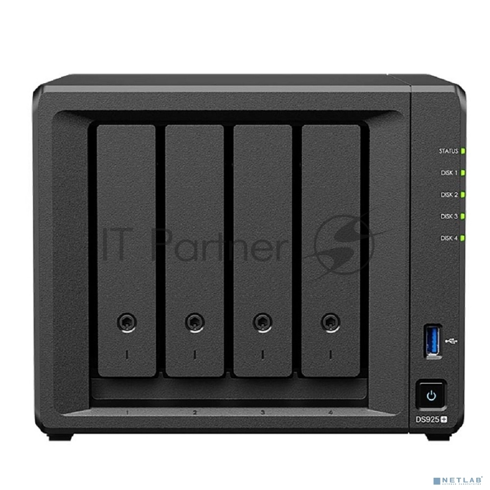 Сетевое хранилище Synology DiskStation DS925+ черный (AMD Ryzen V1500B/4Gb/4 pcs (3.5" or 2.5" SATA or SSD)/1xM.2 2280 NVMe SSD/RAID/1x4Gb/no WIFI) (DS
