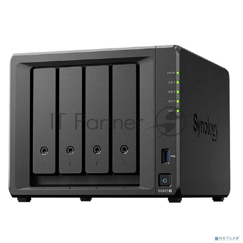 Сетевое хранилище Synology DiskStation DS925+ черный (AMD Ryzen V1500B/4Gb/4 pcs (3.5" or 2.5" SATA or SSD)/1xM.2 2280 NVMe SSD/RAID/1x4Gb/no WIFI) (DS