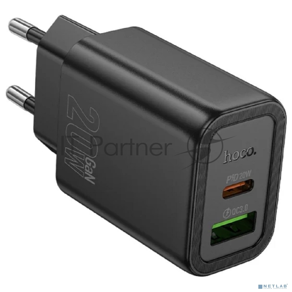 Зарядное устройство Hoco 20Вт, 3А, QC3.0/PD, 1xUSB, 1xType-C, N61, черный, коробка