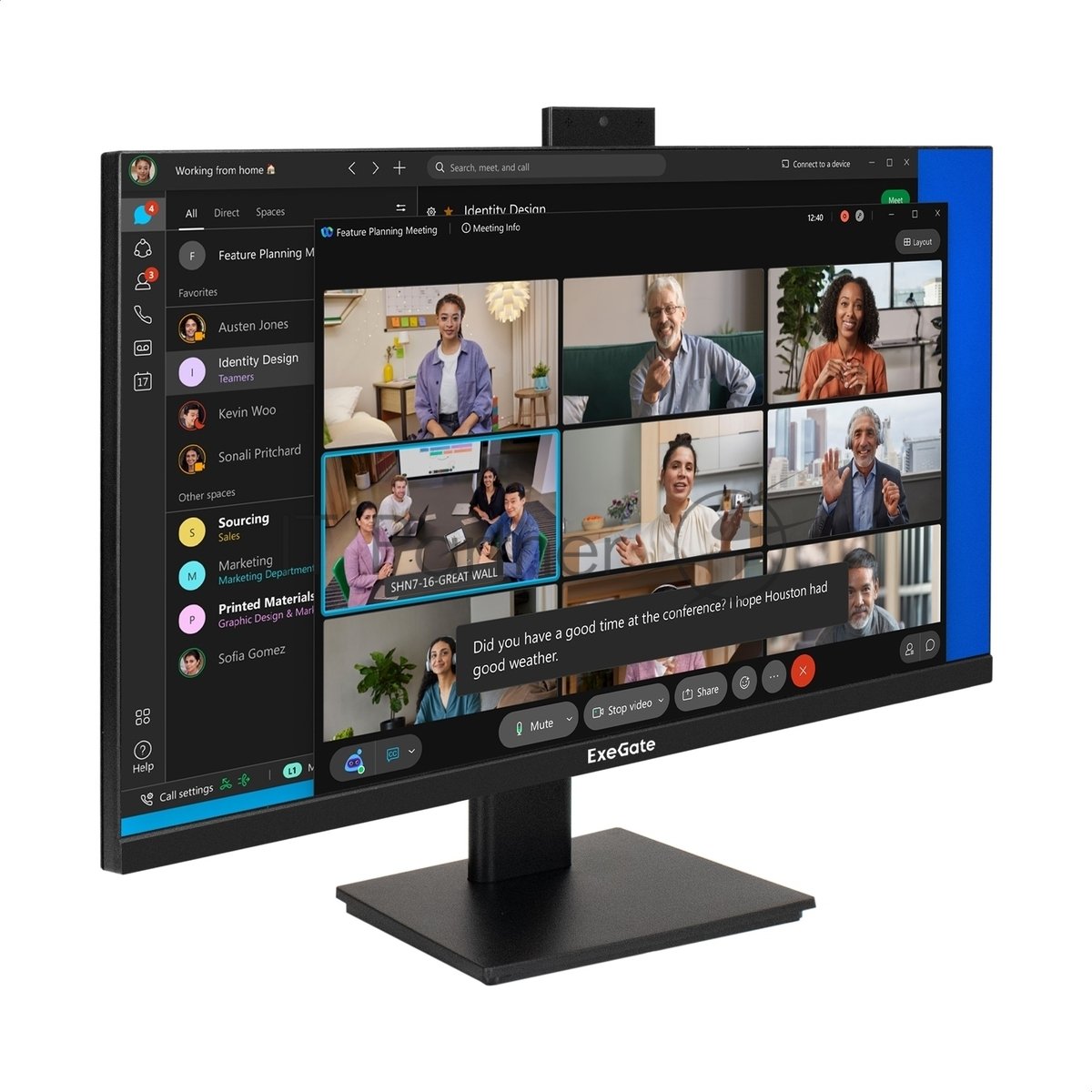 Монитор 27" ExeGate SuperView EA2700A IPS 1920x1080, 75 Гц, 5 мс, 16:9, 250 кд/м², HDMI 1.4, VGA, веб-камера (2 Мп), 3.5 мм, черный