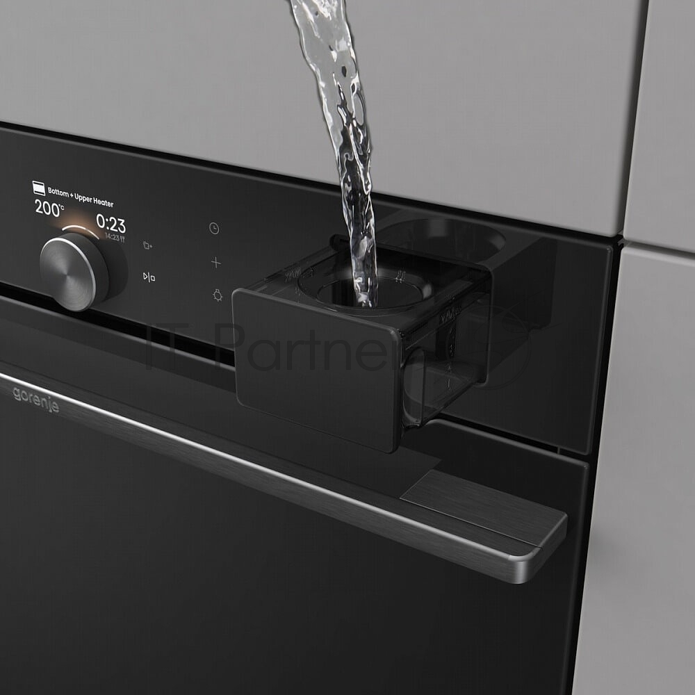 Встраиваемая электрическая духовка Gorenje BFS6148B, объем 77 л, макс. температура 230 градусов, сенсорное/поворотное управление, Wi-Fi, пар (FullSteam), сувид, AirFry, автоматические программы, телескопические направляющие на одном уровне, термощуп, динамическая система охлаждения, многоуровневое приготовление, PerfectGrill, энергоэффективность А+, черный