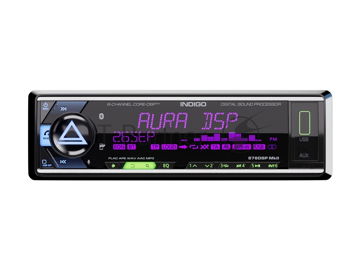 Автомагнитола AURA INDIGO-876DSP, 1 DIN, Bluetooth, USB Type-A, AUX, пульт ДУ