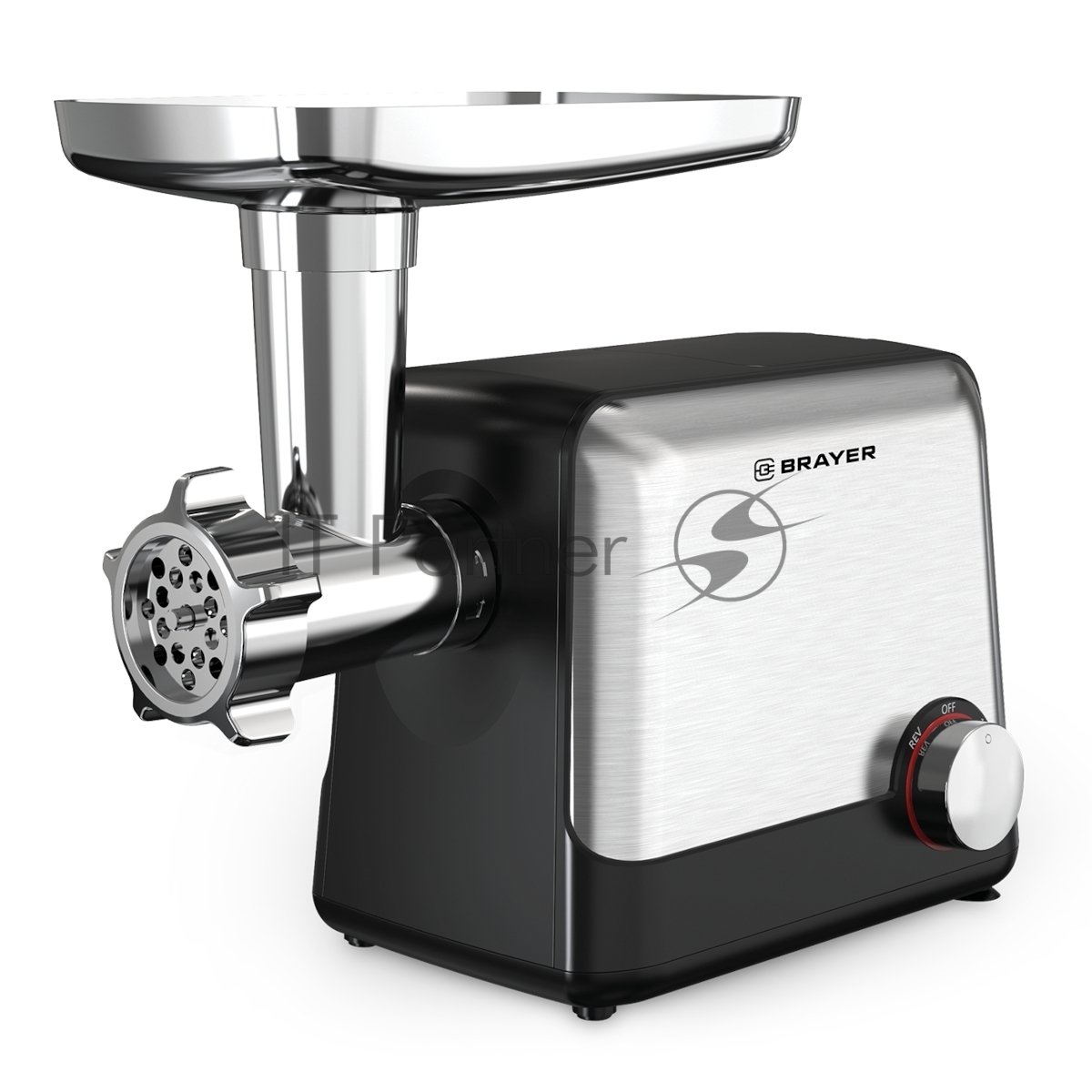 Мясорубка электрическая BRAYER BR1613 черный, 1800 Вт, 2.0 кг/мин, реверс, защита от перегрузки, насадки - 8