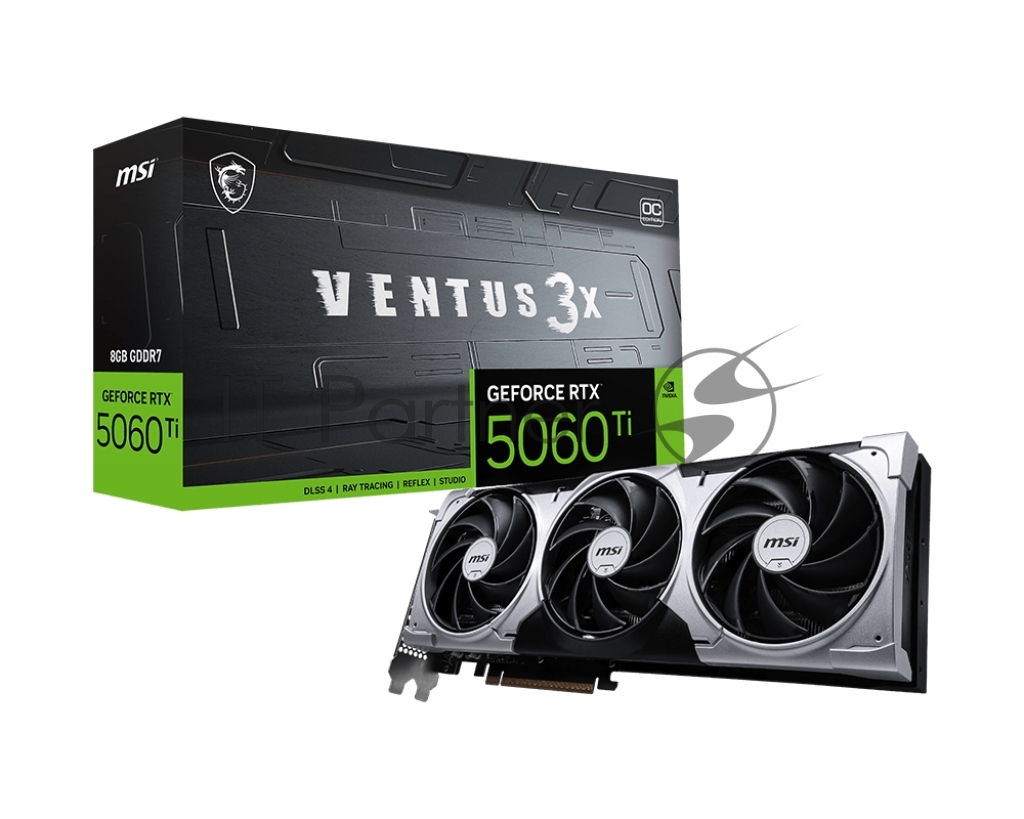 Видеокарта MSI RTX 5060 TI 8G VENTUS 3X OC, NVIDIA RTX 5060 Ti, 8 ГБ GDDR7, 128 бит, PCI-e 5.0, 1xHDMI, 3xDP, 2602 МГц