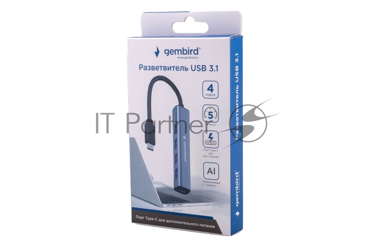 USB-концентратор Gembird UHB-C474, USB Type-C, 4хUSB, USB Type-C