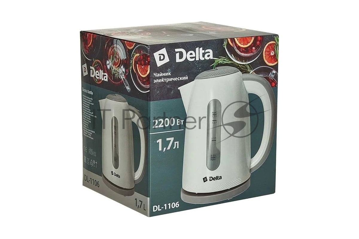 Чайник электрический Delta DL-1106 белый с серым