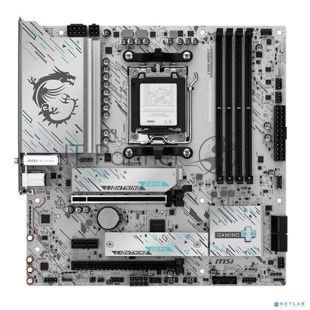 Материнская плата MSI B850M GAMING PLUS WIFI, AM5, AMD B850, 4xDDR5, 4xSATA, 2xM.2, 1xPCIe 5.0 x16, 1xPCIe 4.0 x4, 1xPCIe 3.0 x1, 1xDP, 1xHDMI, 1x5Gb LAN, Wi-Fi 7, Bluetooth 5.4, 3xUSB-C 10Gbps, 3xUSB-A 10Gbps, 3xUSB-A 5Gbps, 3x3.5 мм, 7.1, mATX