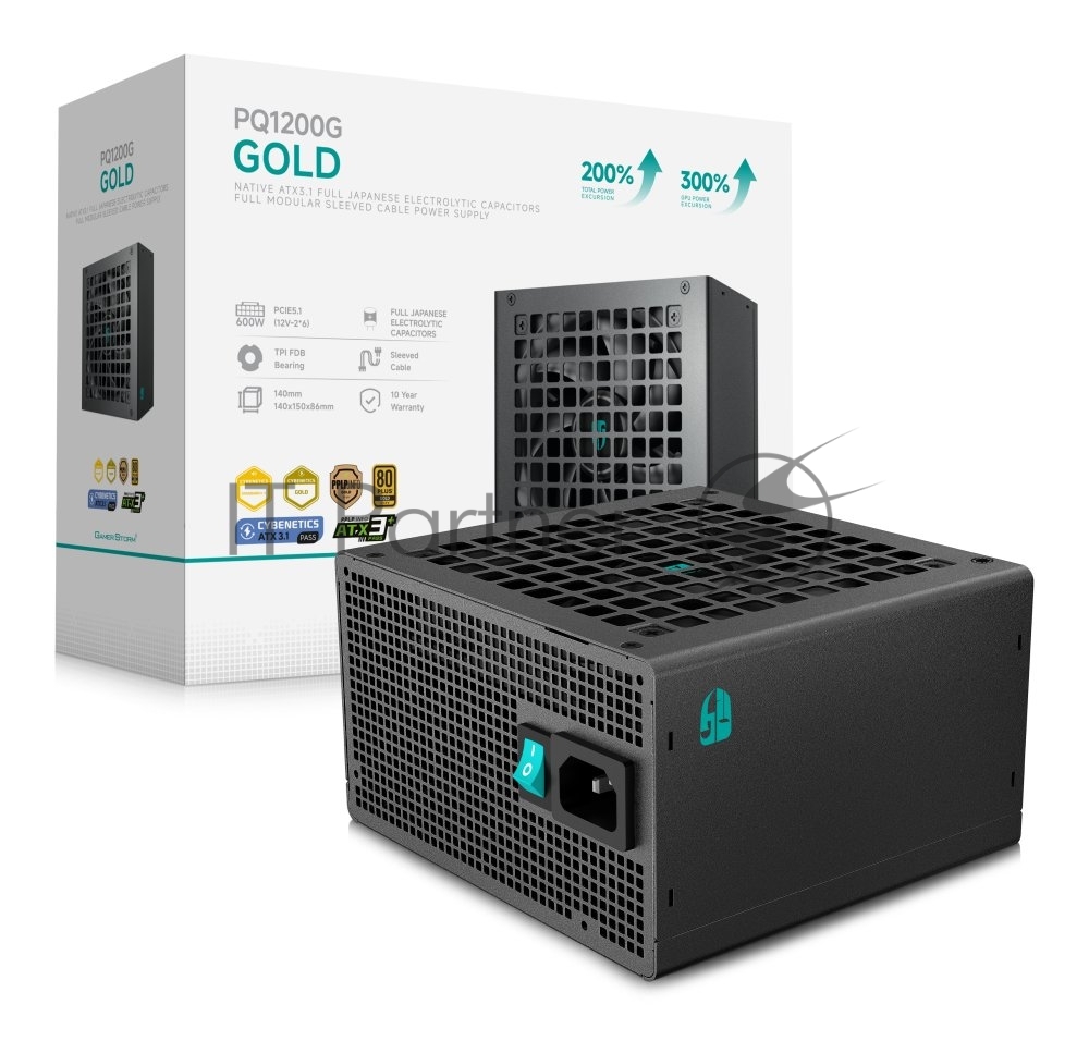 Блок питания Deepcool GAMERSTORM PQ1200G (ATX 3.1, 1200W, Full Cable Management, PWM 120mm fan, 80+ GOLD, Active PFC + Half Bridge + DC/DC, Full Japanese Capasitors, Gen5 PCIe) RET (R-PQC00G-FD0B-WGEU-V1)