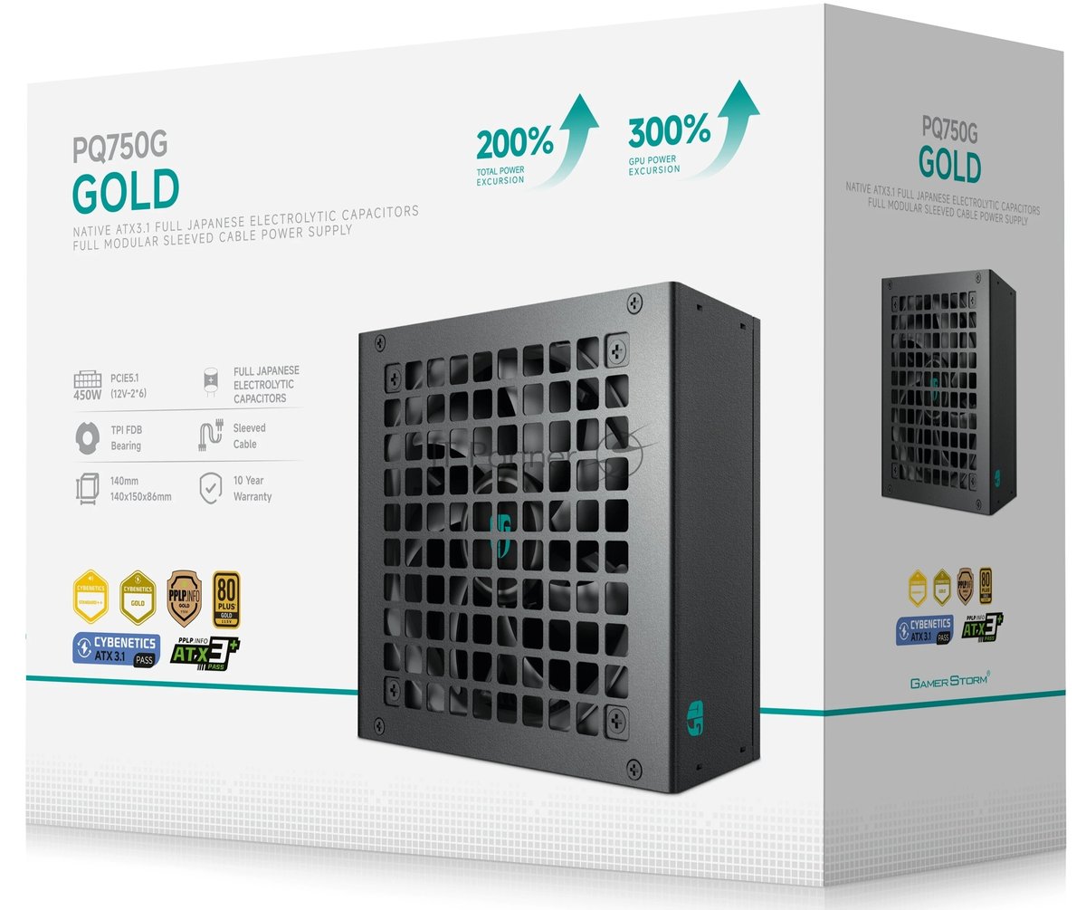 Блок питания Deepcool GAMERSTORM PQ750G (ATX 3.1, 750W, Full Cable Management, PWM 120mm fan, 80+ GOLD, Active PFC + Half Bridge + DC/DC, Full Japanese Capasitors, Gen5 PCIe) RET (R-PQ750G-FD0B-WGEU-V1)
