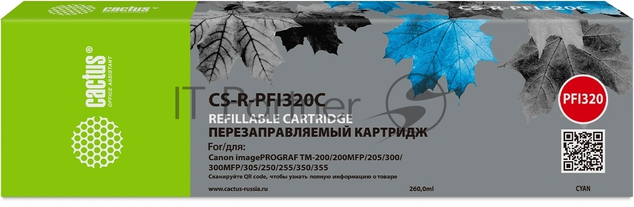 Картридж перезаправляемый струйный Cactus CS-R-PFI320C PFI-320C голубой для Canon imagePROGRAF TM-200/200MFP/205/300/300MFP/305/250/255/350/355