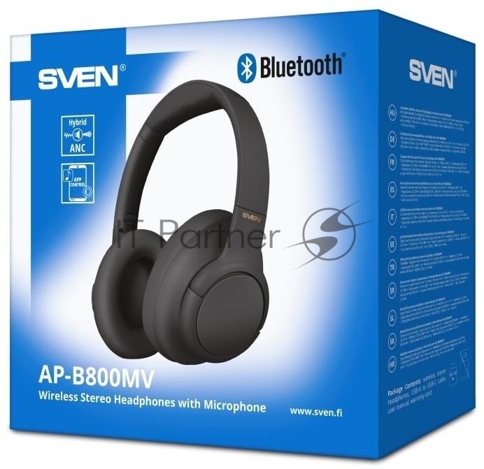 Беспроводные/проводные наушники Sven AP-B800MV черный, полноразмерные, Bluetooth + Jack 3.5 мм, складная конструкция, до 15 ч