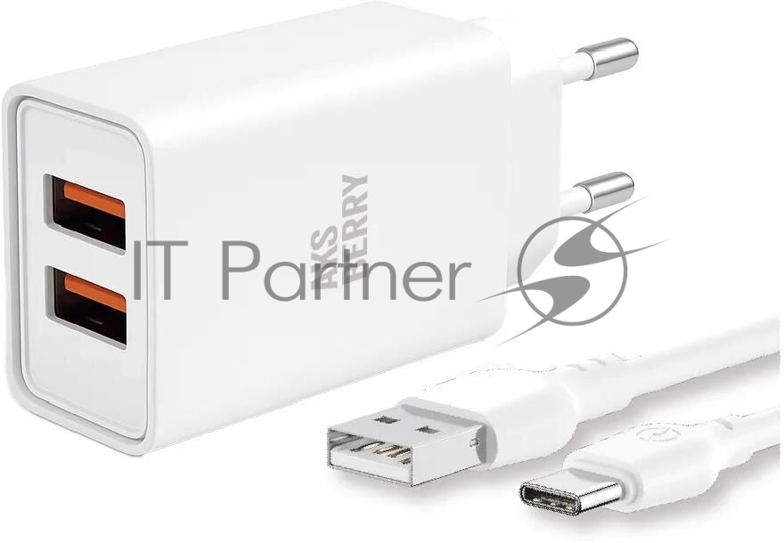 Зарядное устройство Aksberry T38 2 USB 2.4A + Type-C белый
