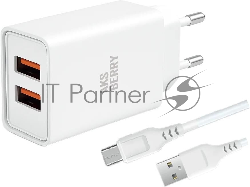 AKSBERRY (6900203230010) T38 2 USB 2.4A + MicroUSB белый АККУМУЛЯТОРЫ  И ЗАРЯДНЫЕ УСТРОЙСТВА