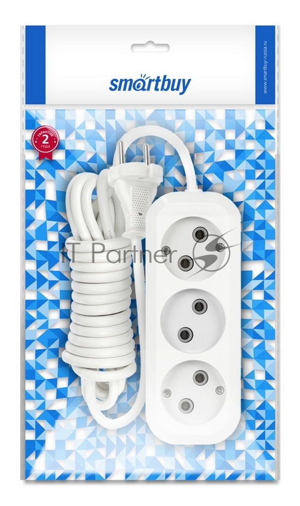 Удлинитель бытовой Smartbuy (SBE-10-3-07-N) 3 гнз х 7,0 м (10А/2.2 кВт, ПВС 2х1.0)