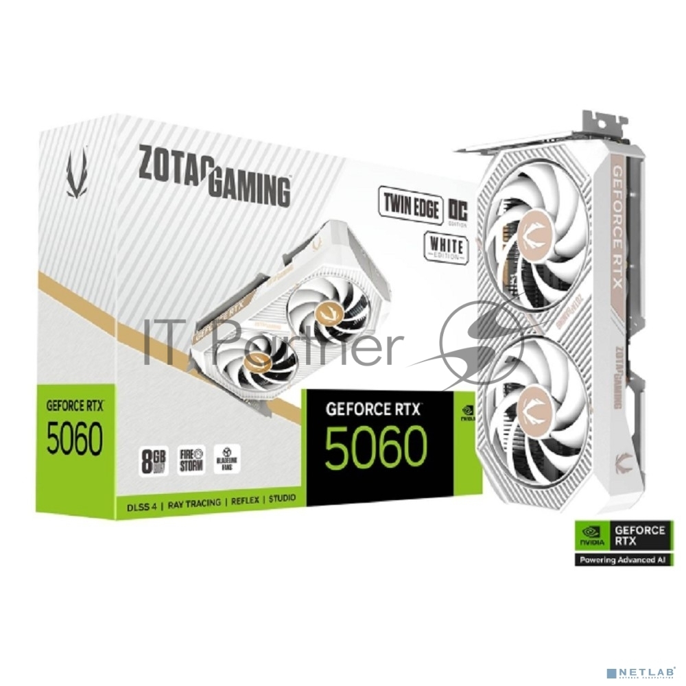 Видеокарта Zotac PCI-E 5.0 RTX 5060 TWIN EDGE OC WHITE ED NVIDIA GeForce RTX 5060 8Gb 128bit GDDR7 2527/28000 HDMIx1 DPx3 HDCP Ret белый