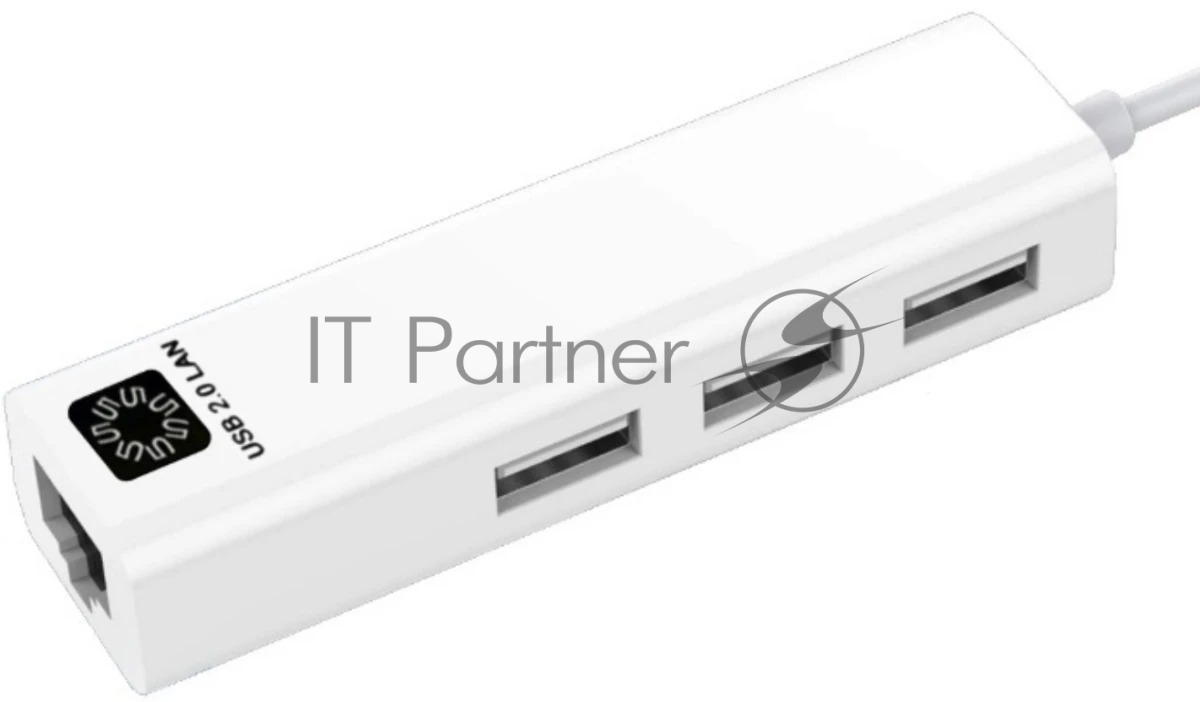 Кабель-адаптер USB2.0 -> RJ-45 + 3*USB2.0, 5bites, 100 Мбит/с, (сетевая карта через USB), белый_ UA2-45-06WH