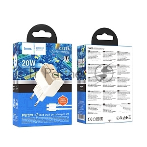 Сетевое зарядное устройство HOCO CS71Aaa 1USB+1Type-C 3.0A PD 20W+QC3.0 для Type-C Type-C, 1м, белый