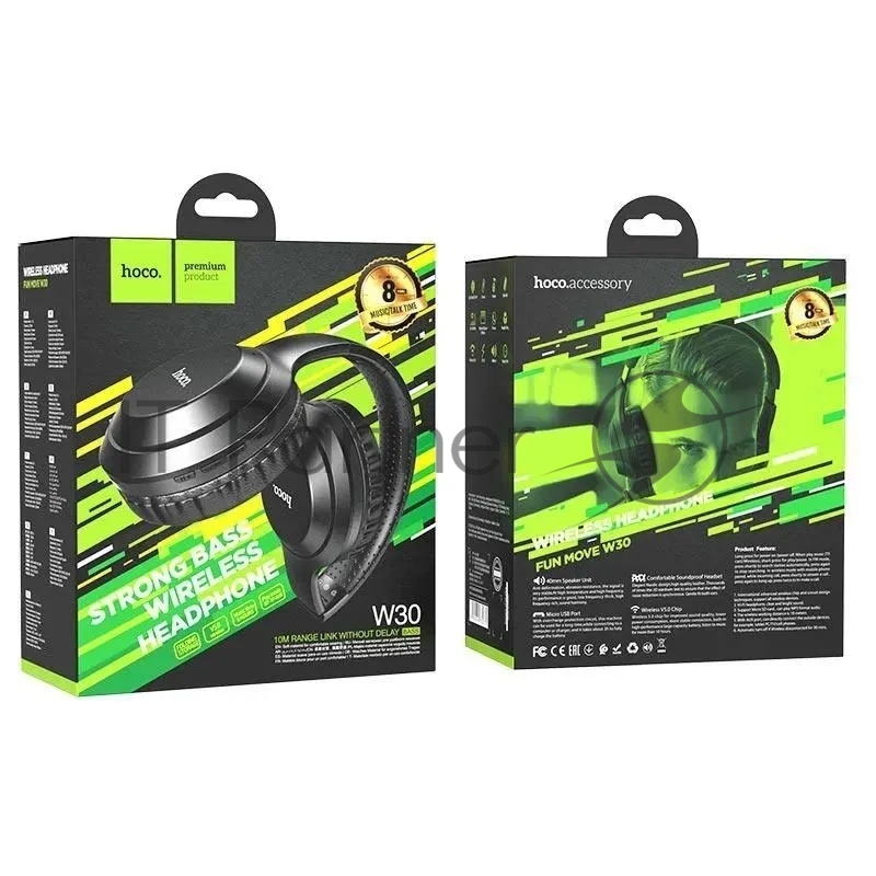 Беспроводные/проводные наушники Hoco W30 FUN MOVE черный, накладные, Bluetooth + проводной, до 8 ч.