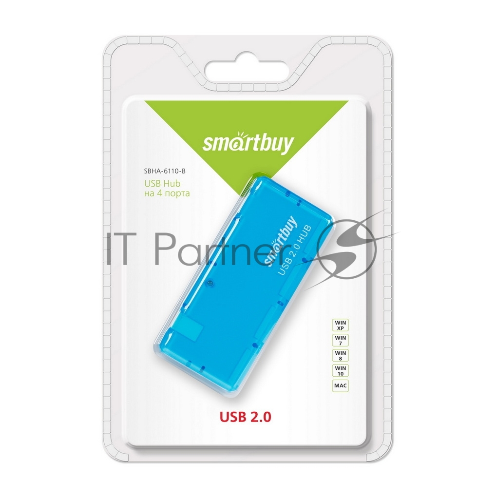USB разветвитель Smartbuy SBHA-6110-B, 4xUSB 2.0, голубой (SBHA-6110-B)