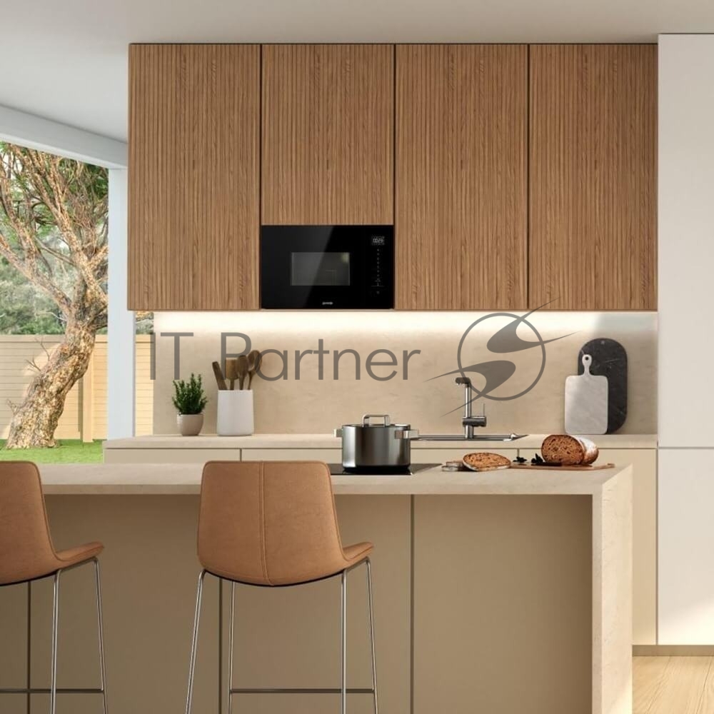 Встраиваемая микроволновая печь Gorenje BM201SG3BG, 20 л, 5 уровней мощности, 8 автопрограмм, сенсорное управление, дисплей, гриль, поворотный стол, AquaClean, автоменю черный