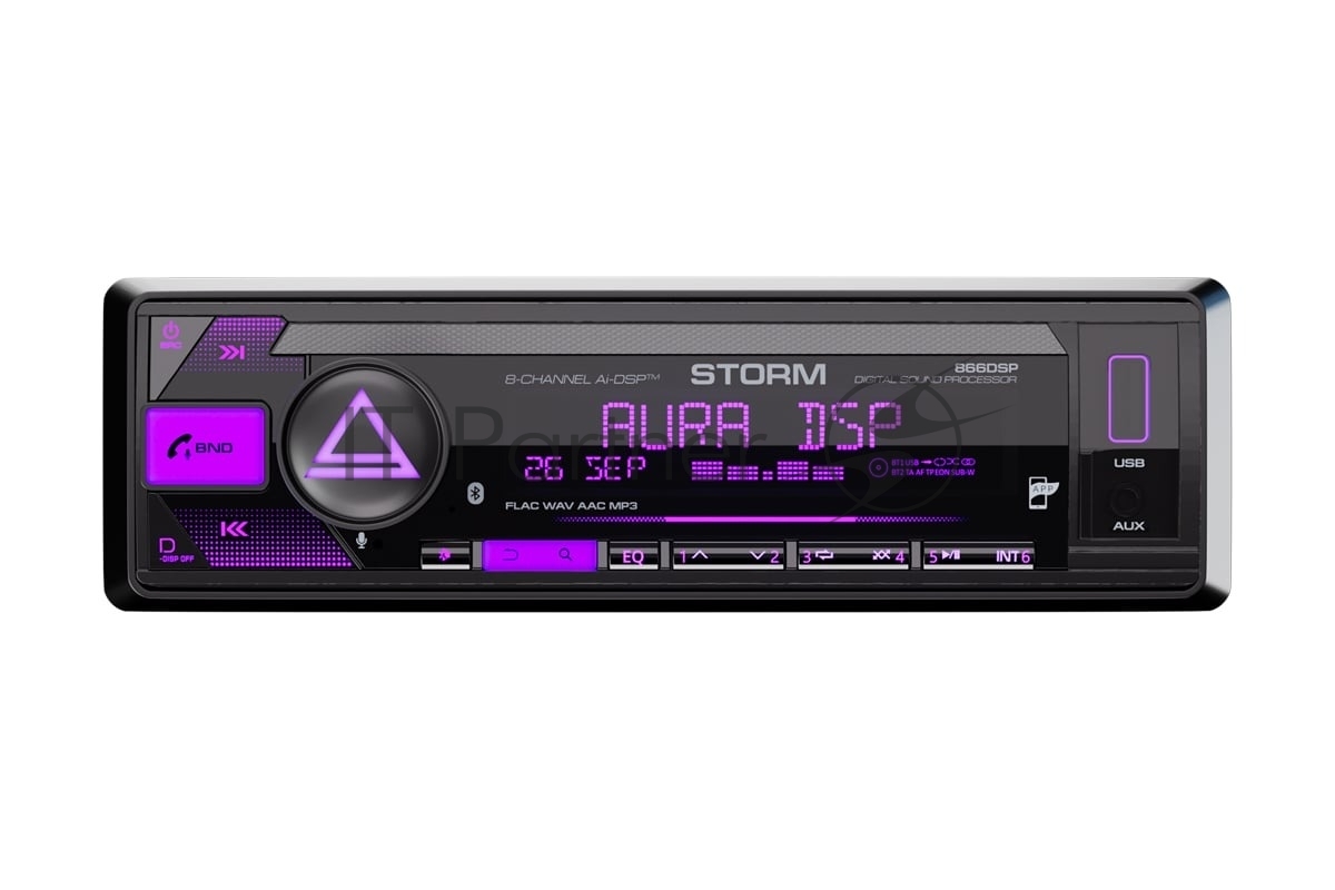 Автомагнитола AURA STORM-866DSP, 1 DIN, Bluetooth, USB Type-A, AUX, пульт ДУ