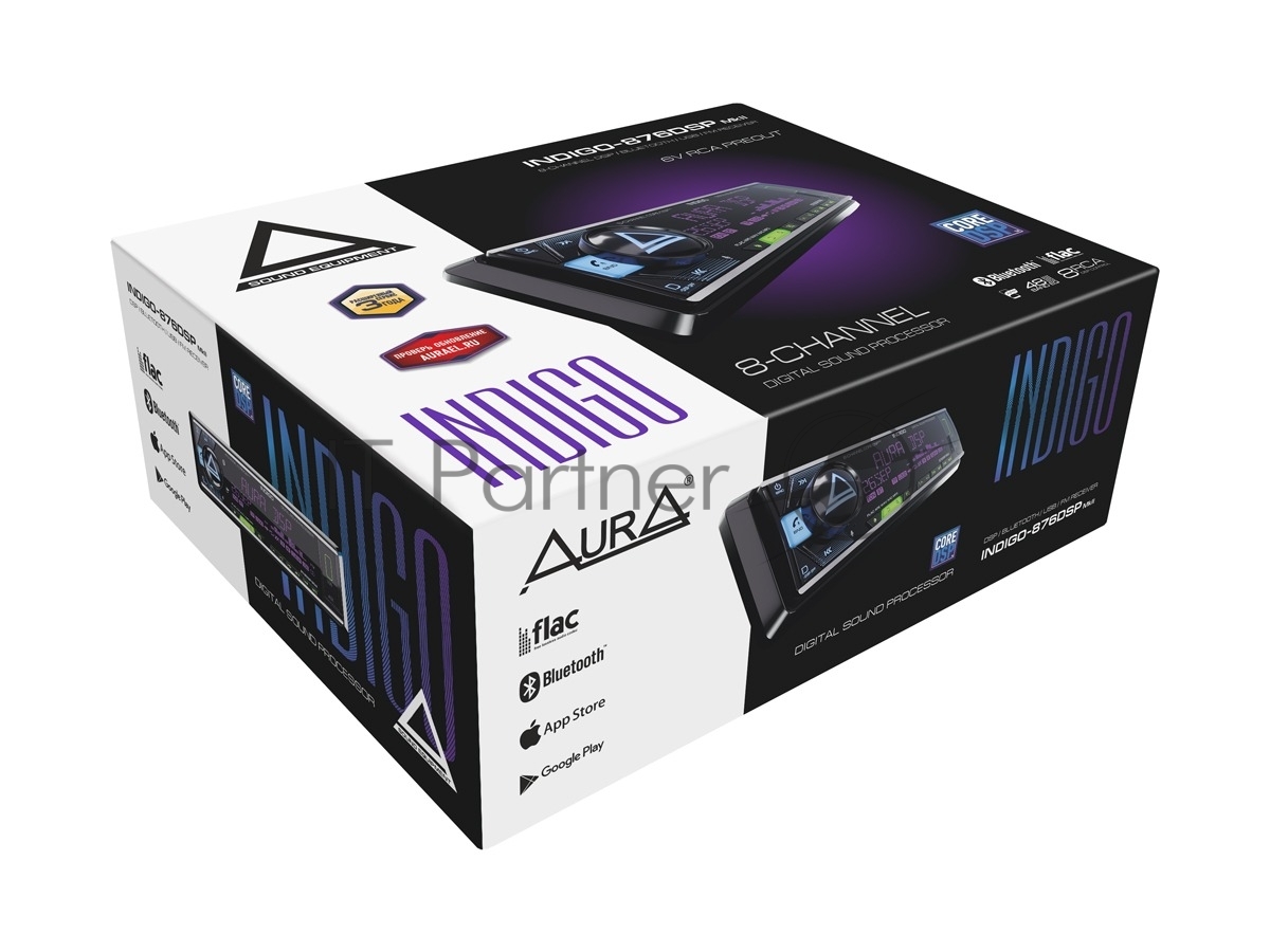 Автомагнитола AURA INDIGO-876DSP, 1 DIN, Bluetooth, USB Type-A, AUX, пульт ДУ
