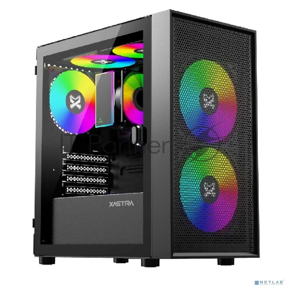 Компьютерный корпус XASTRA A305M 3ARGb Black mATX/Mesh/tempered glass/2x140мм + 1x120мм ARGb PWM fans/Door/ A305M-2FC14A-1FC12A-D
