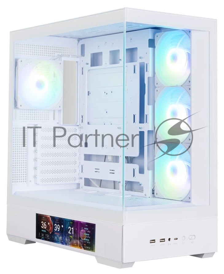 Компьютерный корпус ZALMAN P40 DS, ATX, белый, WINDOW, 9.1-inch LCD screen, 2xCombo(2.5” or 3.5”), 1x2.5”, 1xUSB TYPE-C, 2xUSB 3.0, SIDE 3x120мм ARGb, REAR 1x120мм ARGb