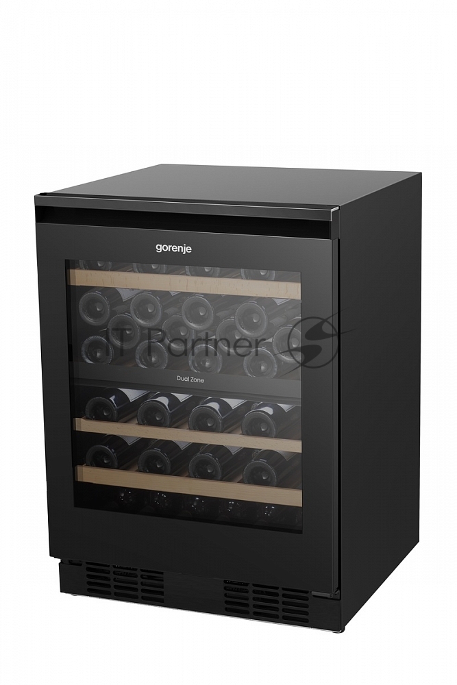 Встраиваемы е винный шкаф Gorenje WCU68F6BG4WF, объем 138 л, вместительность 46 бутылок, 4 полки, цифровой дисплей, Wi-Fi, LED освещение, защита от УФ-излучения, энергоэффективность А+, черный