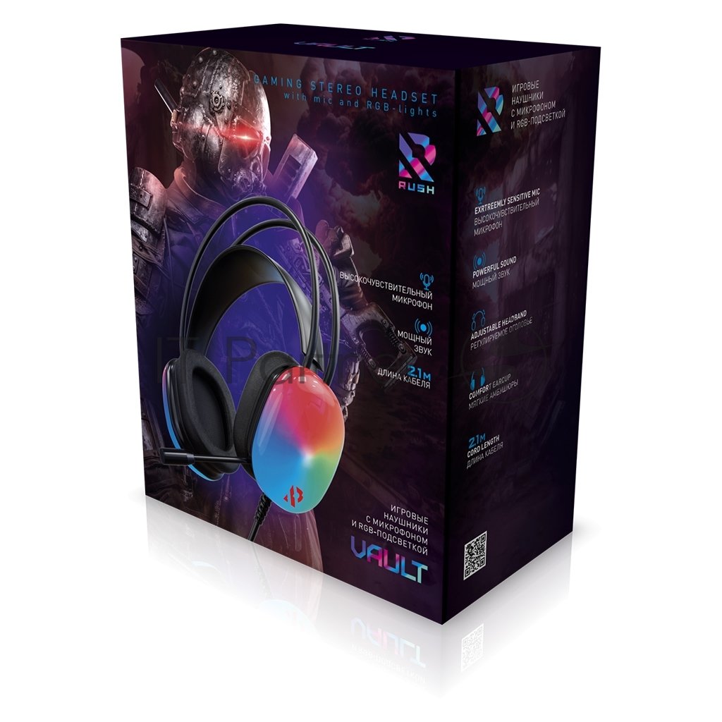 Гарнитура SmartBuy VAULT RGB чёрный, проводная, USB, подсветка
