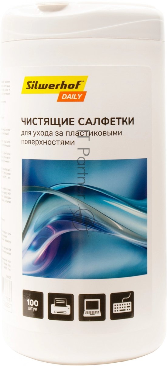 Салфетки Silwerhof DAILY для компьютеров и оргтехники туба 100 шт влажных