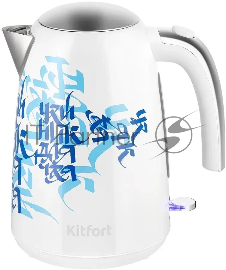 Чайник электрический Kitfort КТ-6772 1.7 л, 2200 Вт, белый/синий корпус: металл/пластик