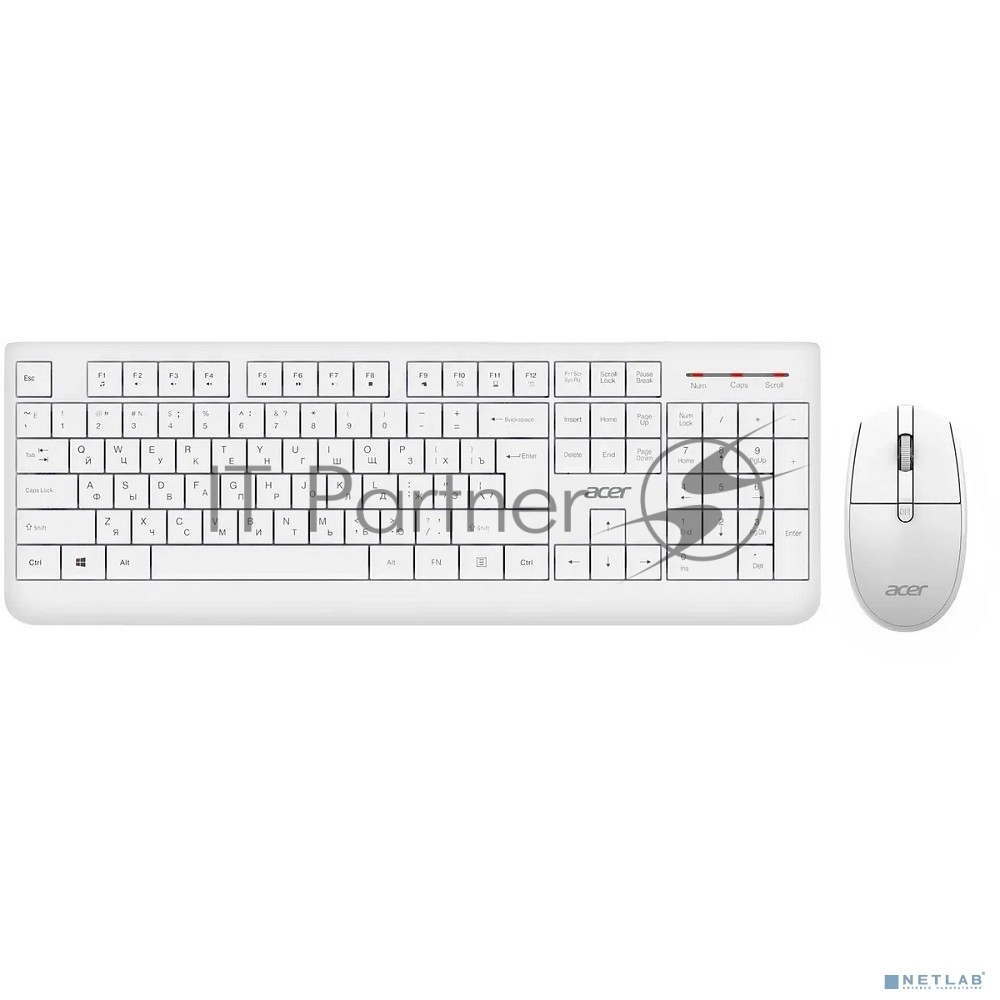 Комплект клавиатура+мышь Acer OCC401 беспроводной, USB, 1600 DPI, белый