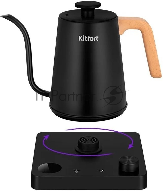 Чайник электрический Kitfort КТ-6726 1л. 1200Вт черный/дерево корпус: нерж.сталь/пластик