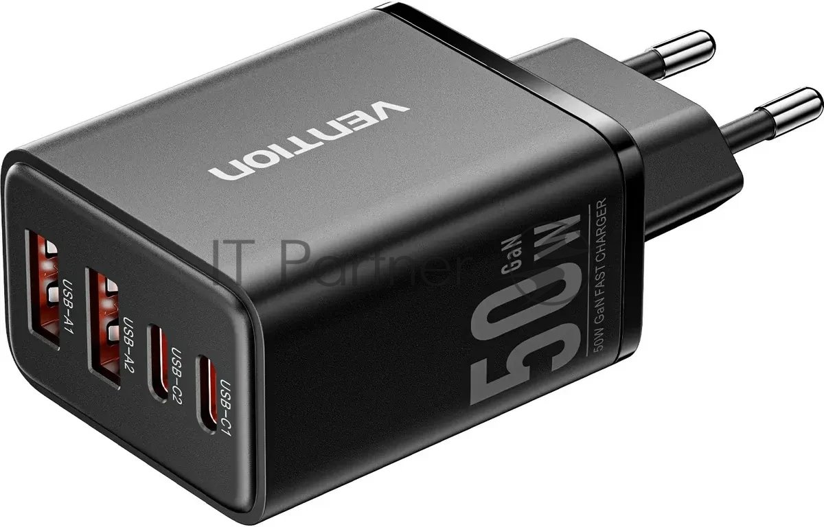 Vention FCHB0-EU Сетевое зарядное устройство Vention на 4 порта GaN 50W USB (C+C+A+A) Чёрный