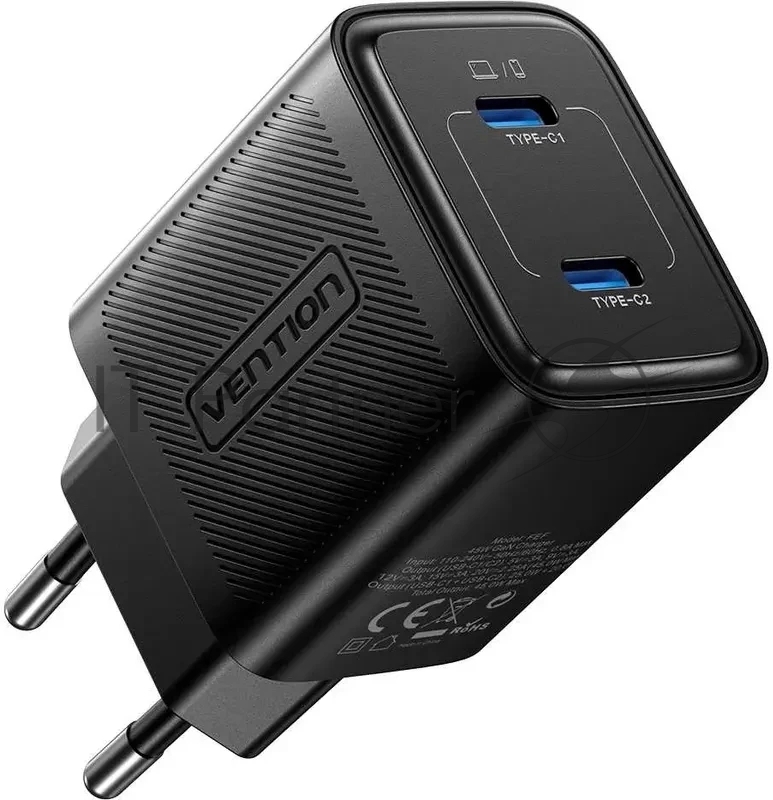 Vention FEFB0-EU Сетевое зарядное устройство Vention на 2 порт USB  С+C  GaN  45W Чёрный