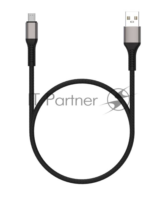 Дата-кабель Maxvi MC-21M USB-MicroUSB 2.4А, 1м, black-grey