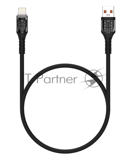 Дата-кабель Maxvi MC-33L USB-Lightning 2.4А, прозрачный корпус, LED подсветка, 1м, черный