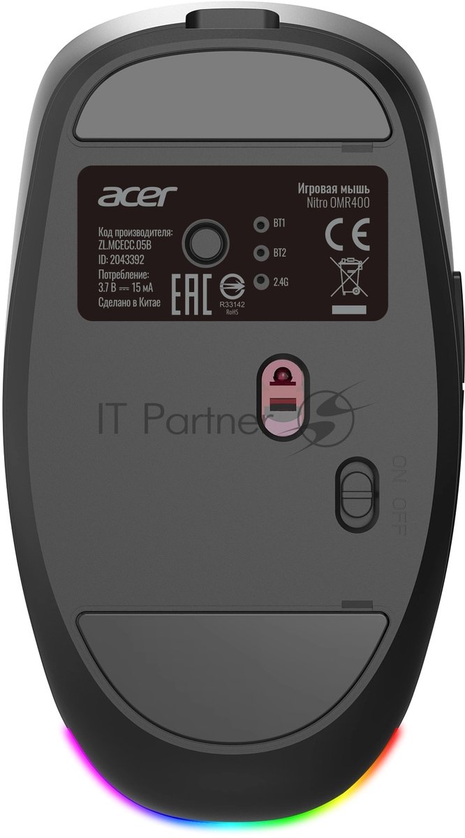 Мышь беспроводная Acer OMR400 черный, 3200 dpi, USB, Bluetooth / радиоканал, кнопки - 6