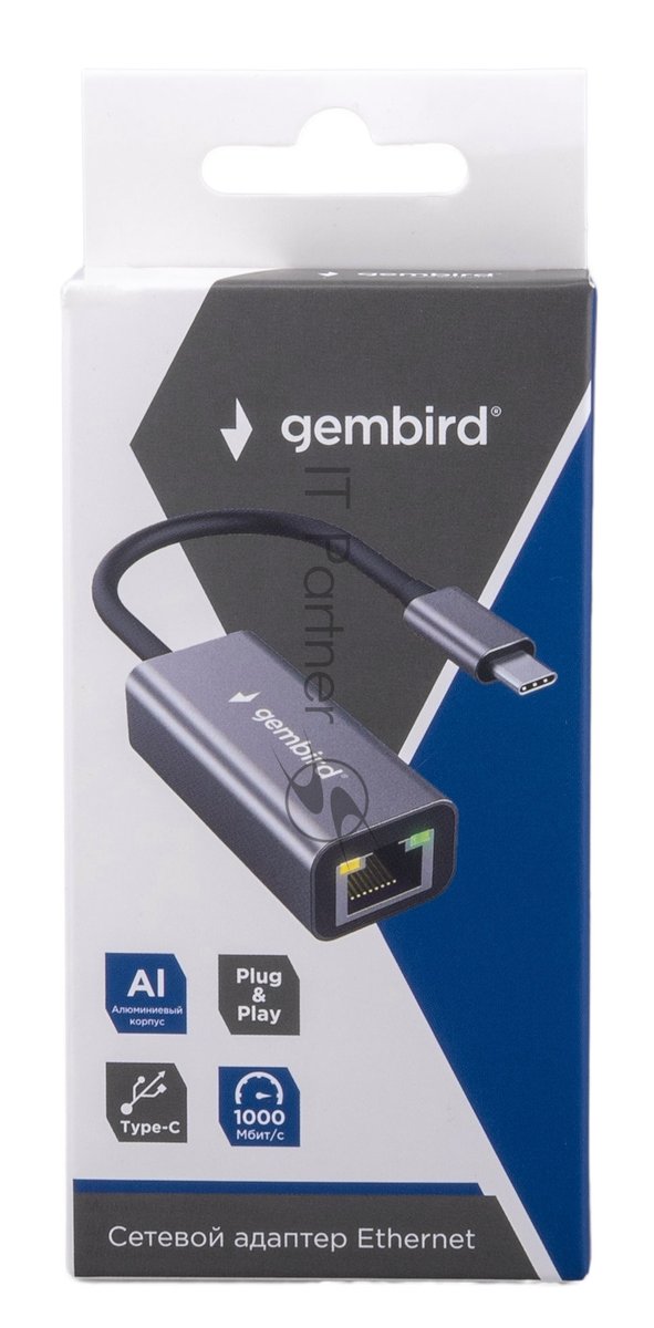 Сетевой адаптер Ethernet Gembird NIC-U8, Type-C USB 3.0 - Gigabit Ethernet adapter, алюминий, RTL8153