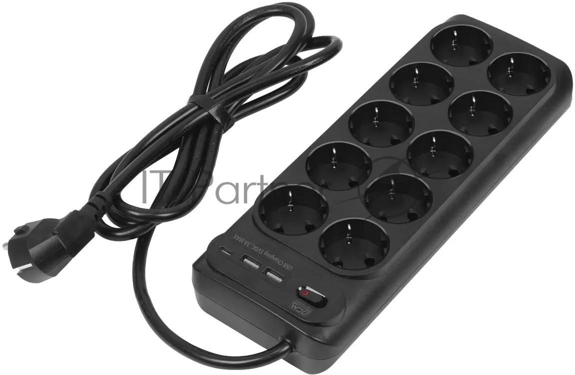 Сетевой фильтр Powercom SP-10 USB2A1СB 1.8 м 1.8м (10 розеток) черный, коробка