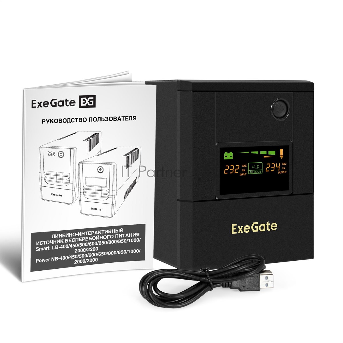 Источник бесперебойного питания ExeGate Smart LB-2200.LCD.AVR.4SH.USB (2200VA/1300W, цветной LCD, AVR, 4*Schuko, USB, батарея 12V 9Ah - 2 шт., металлический корпус, Black)