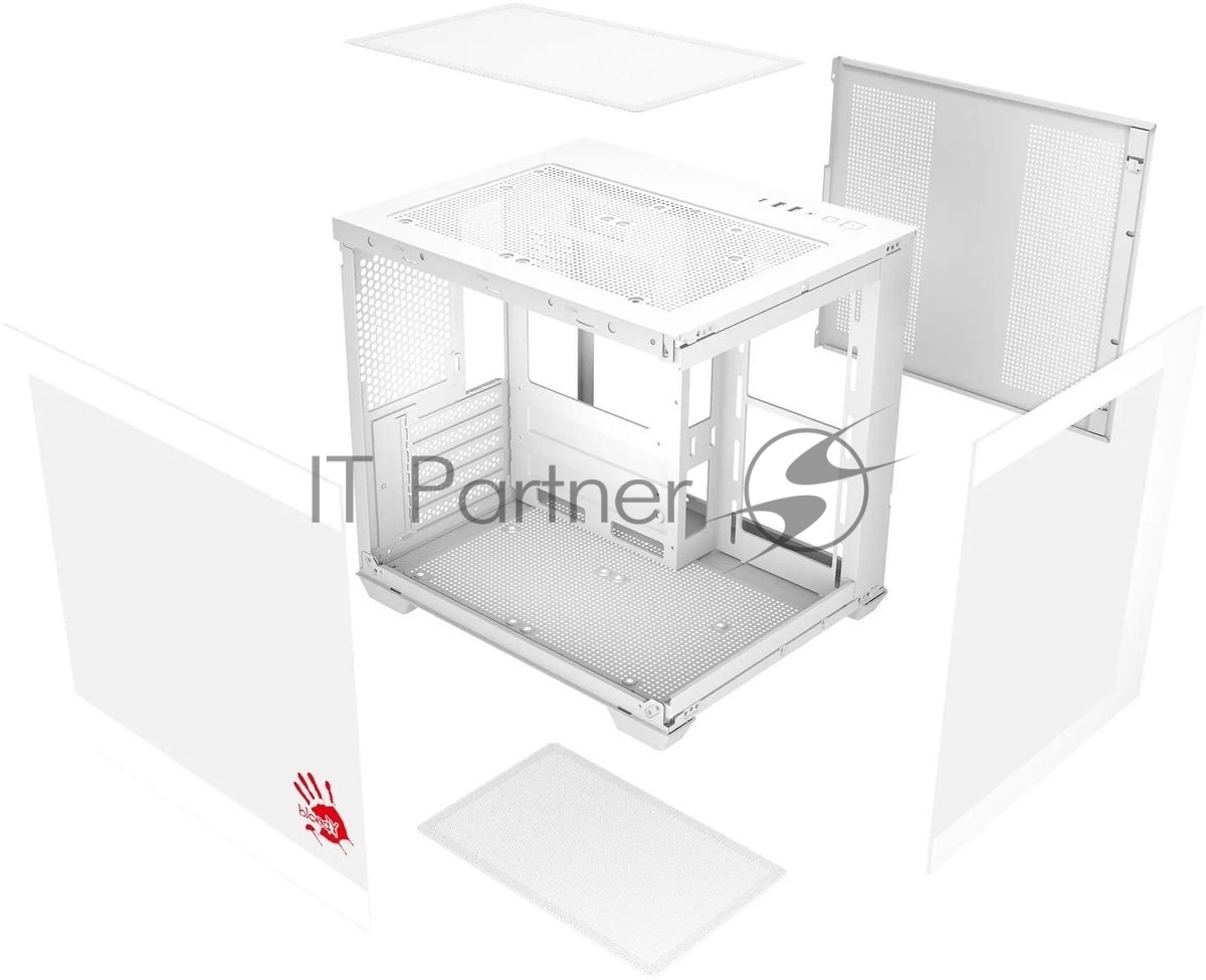 Корпус для ПК Bloody - CC-121, mITX, mATX, 2х2.5", 1х3.5", 1xUSB2.0, 1xUSB3.0, Mini Tower, без БП, цвет белый, CC-121-WH