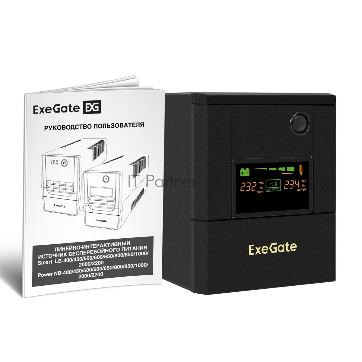 Источник бесперебойного питания ExeGate Smart LB-2200.LCD.AVR.4SH (2200VA/1300W, цветной LCD, AVR, 4*Schuko, батарея 12V 9Ah - 2 шт., металлический корпус, Black)