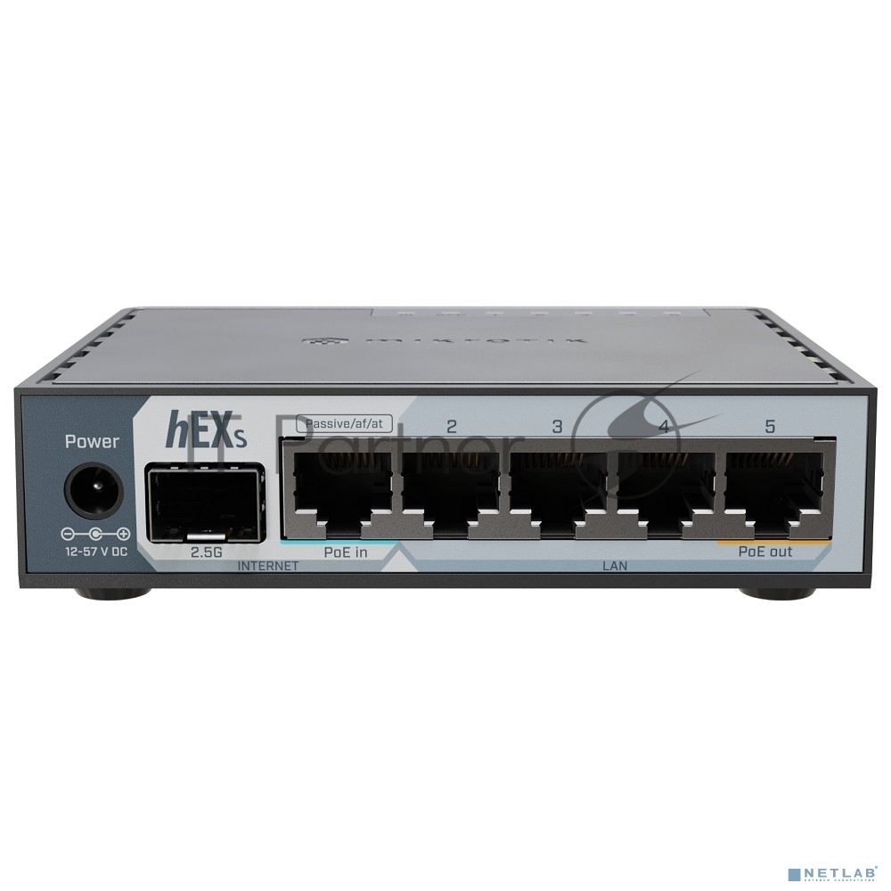 Маршрутизатор/ MikroTik E60iUGS (hEX S 2025) powerful wired router for homes and small businesses, featuring 5 Gigabit Ethernet ports (PoE in/out), a 2.5G SFP cage, USB 3.0, a dual-core CPU, 512MB RAM