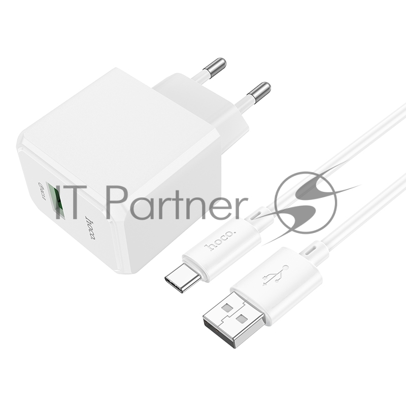 Зарядное устройство Hoco 18Вт, 3А, QC3.0, 1xUSB + кабель USB/Type-C, CS12A, белый, блистер