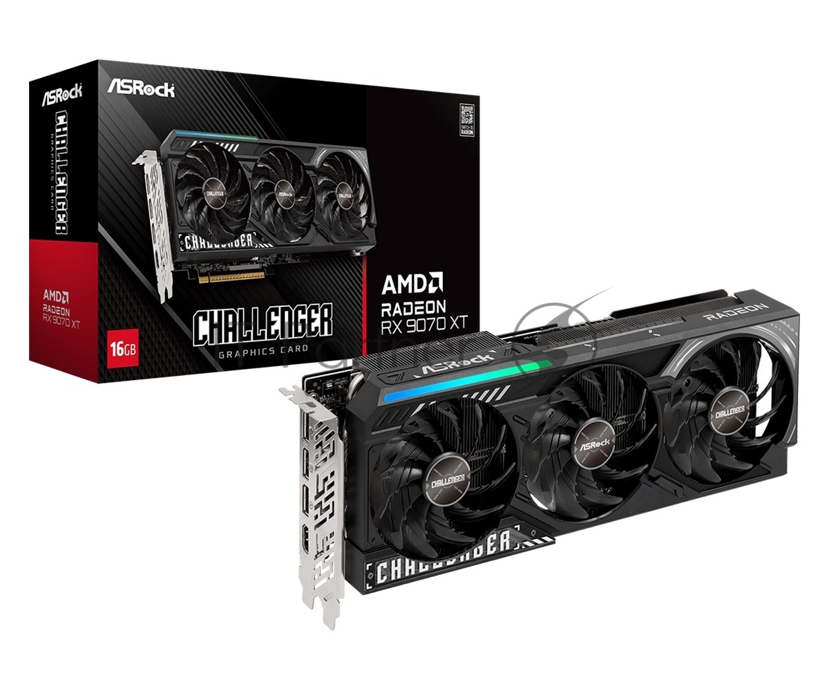 Видеокарта ASRock AMD Radeon RX 9070 XT Challenger, 16 GB GDDR6, 256 bit, 3xDisplayPort, HDMI, GPU 1660 MHz
