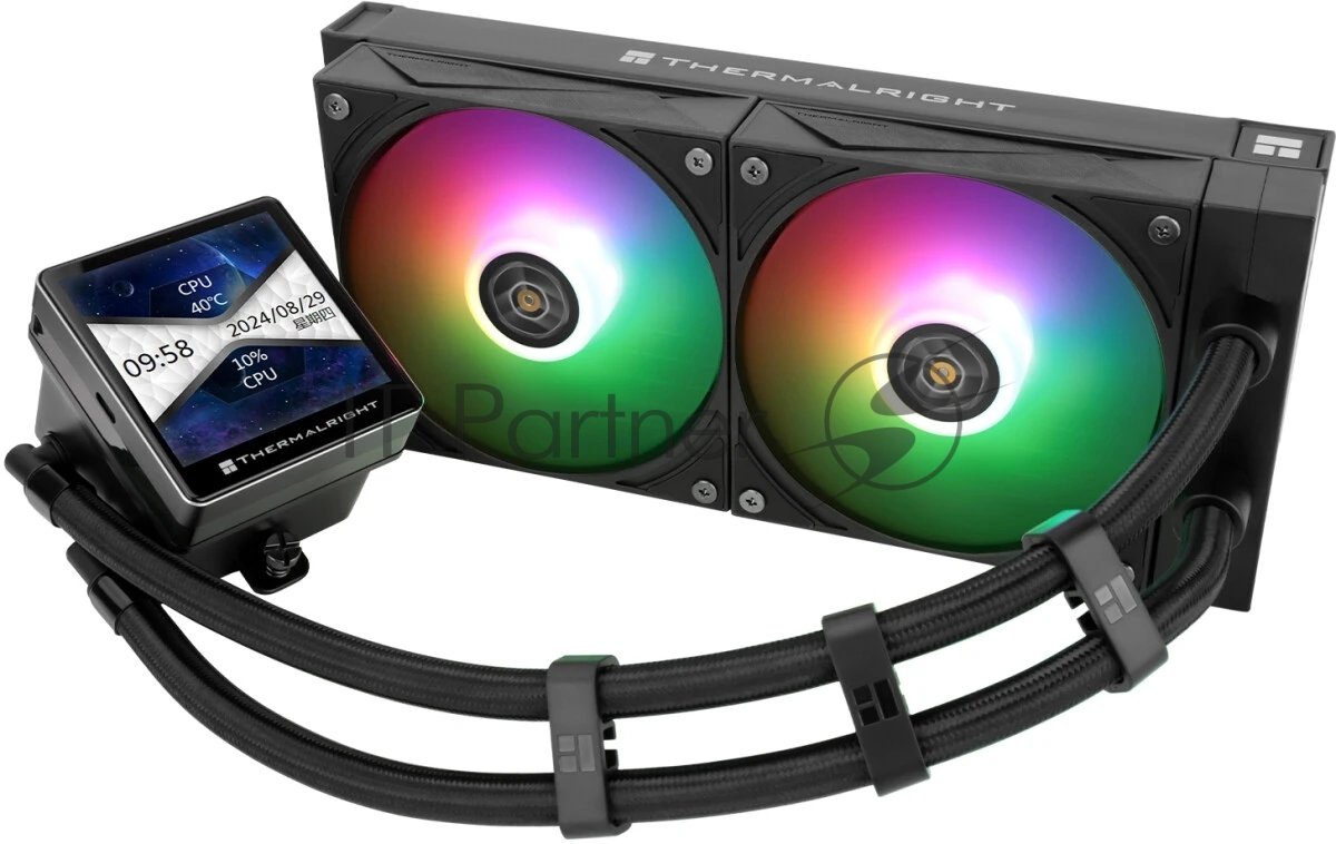 Водяное охлаждение для процессора Thermalright Grand Vision 240 (240mm, LED, Black, ARGB/Fans: 2x120mm, 80.45CFM, 29.4dBA, 2150RPM/Pump height 72.5mm, 6400RPM, Rad thickness 27mm/S: 1700, 1200, 1851, 115X, 2011, 2066, AM5, AM4)